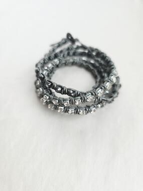 Nakamol Clear Crystal Beads 32" Wrap Bracelet Coastalgypsy Gray Silver Leather